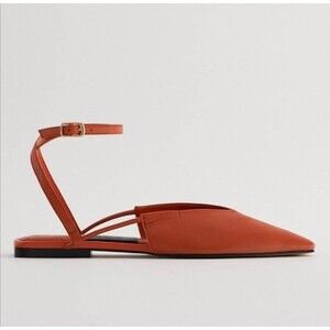 Orange Zara Leather Low Heel Flats (NWT)